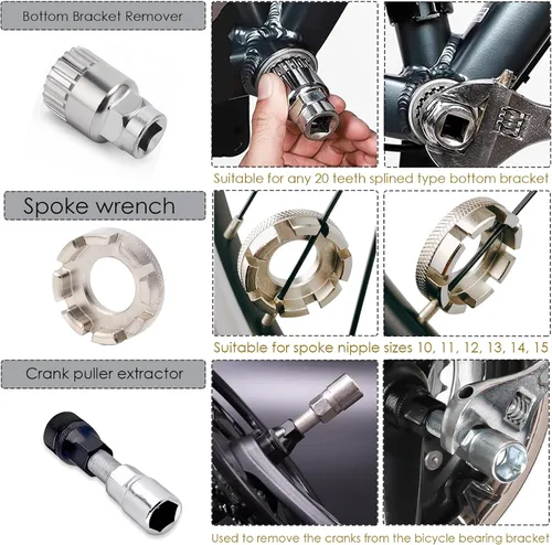 Vista 8 de Kit de herramientas para bicicleta, 8 herramientas profesionales de reparación de bicicletas para bicicleta de montaña con extractor de casetes 3