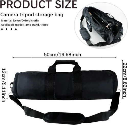 Vista 2 de Funda de trípode con correa para el hombro, funda compacta acolchada, cierre de cremallera de longitud completa para trípode, soporte de micrófono
