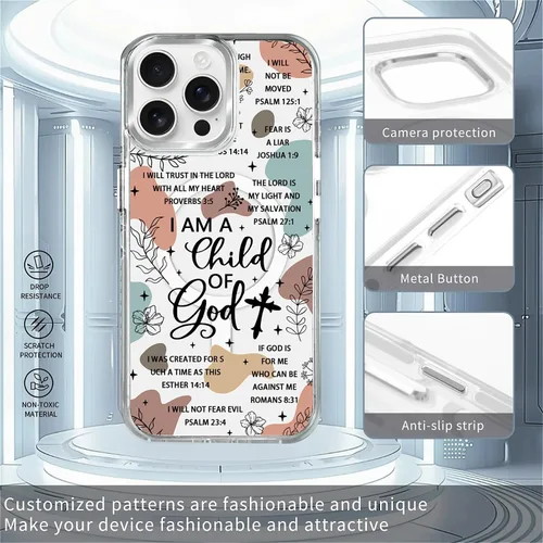 Vista 4 de Funda para iPhone 13/14 [compatible con Magsafe], funda magnética transparente de silicona a prueba de golpes con patrón de versículos de la Biblia