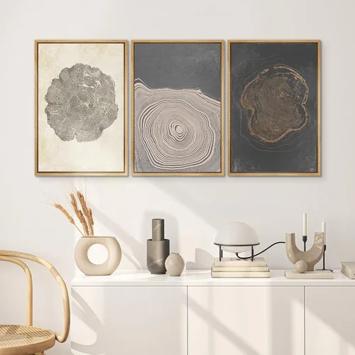 Vista 361 de SIGNWIN Lienzo enmarcado para pared, juego de arte neutro de bosque brumoso, ilustraciones en tono tierra, arte moderno, decorativo, bohemio