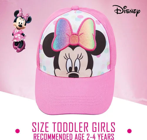 Vista 4 de Disney Minnie Mouse Toddler Girls Pink Baseball Cap - Ages 2-4 Years - Adjustable Velcro Closure PinkWhite