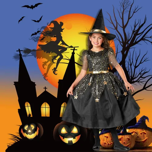 Vista 5 de JUST FOR PARTY Little Girl Halloween Witch Dress Costume, Child