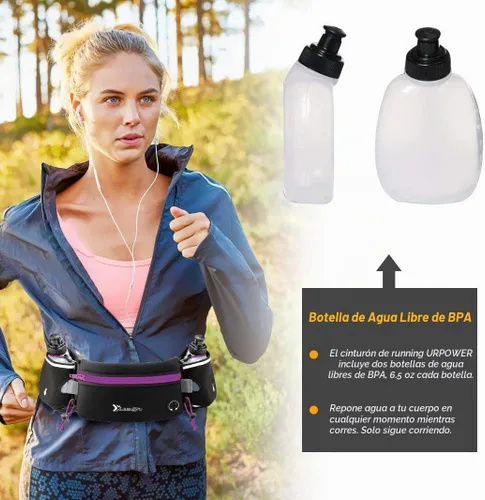 Vista 7 de Number-one Cinturón para correr con botellas de agua (2 x 5.9 fl oz), cinturón de hidratación impermeable para iPhones, bolsa de cintura deportiva