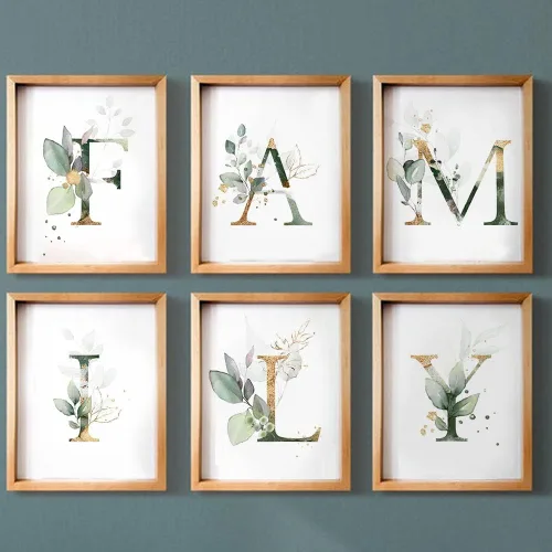 Vista 4 de Tema familiar botánico simple vida verde hoja pintura decoración de pared baño impresión arte juego de 6 (8 x 10 pulgadas), hojas bohemias