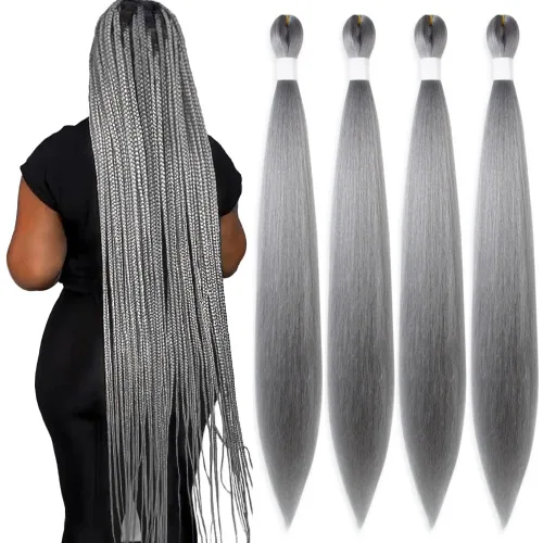 Vista 80 de Cabello trenzado burdeos, 10 pulgadas, 4 paquetes Cabello preestirado, trenzas de ganchillo cortas y rectas, textura Yaki, fibra sintética