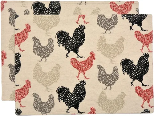 Vista 8 de Rifton Red Rooster Charger-Center - Juego de dos manteles individuales redondos