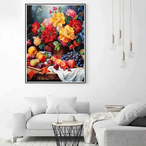 Vista 4 de Zariocy Kits de arte de diamantes 5D para adultos, ramo de frutas, pintura de diamantes de bricolaje, planta de arte redonda de taladro completo