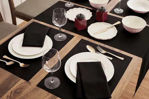 Vista 2 de Solino Home Juego de 4 manteles individuales tejidos de lino y algodón, 14 Para cocina, cena, mesa, decoración, interior y exterior, lavable a Negro