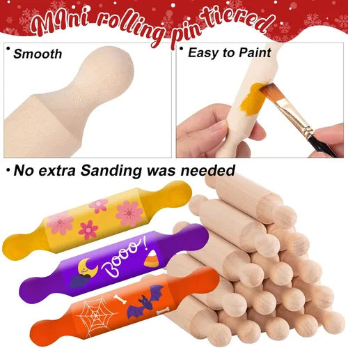 Vista 4 de 20 mini rodillos para manualidades, pequeño rodillo de masa de madera para niños en la cocina, hornear y juegos imaginativos, bandeja escalonada