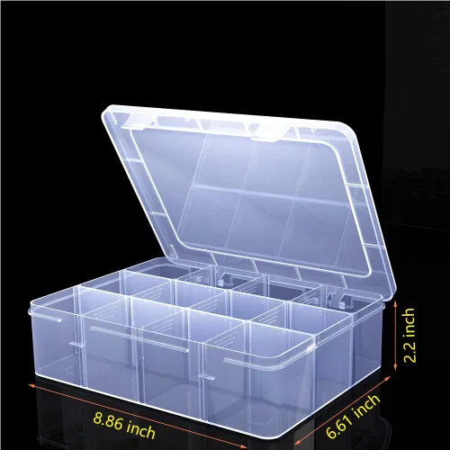 Vista 2 de Caja organizadora grande transparente, caja organizadora de 12 rejillas con divisores extraíbles para joyas, almacenamiento de cuentas, contenedor