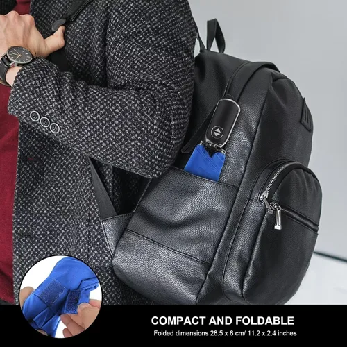 Vista 108 de LEAGERA Paraguas de viaje compacto para bolso, mango plano, impermeable para lluvia ligera