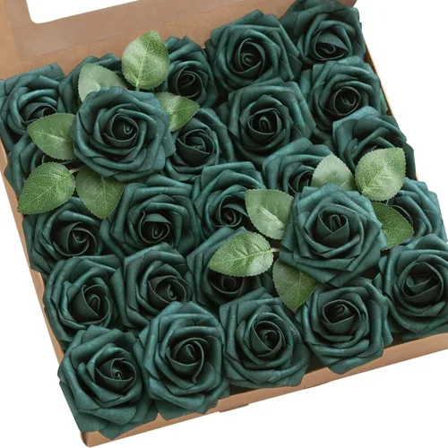 Vista 35 de Ling's Moment - Rosas artificiales de espuma, color negro, de aspecto realista con tallo, para bricolaje, decoración de Halloween, ramos de boda