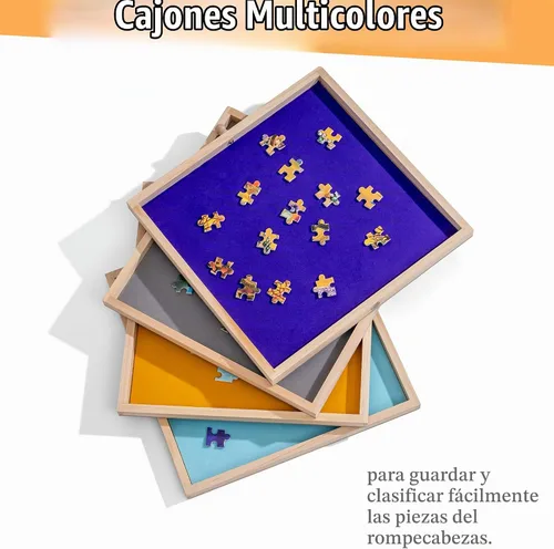 Vista 5 de Tektalk Mesa de Rompecabezas con Soporte/Bracket Ajustable Integrado y Cubierta Extraíble, Meseta de Madera de 3 Ángulos de Inclinación Tablero