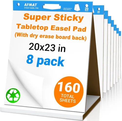 Vista 10 de AFMAT Tabletop Sticky Easel Pad & Dry Erase Board 2 in 1, 20 x 23 in Portable Easel Stands for Teachers, Super Sticky & Bleed-Resistant, Ideal for