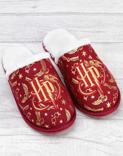 Vista 2 de Harry Potter Pantuflas para niñas Zapatos de casa roja mullidos para niños Logotipo bordado dorado Hogwarts Calzado Mercancía Regalo