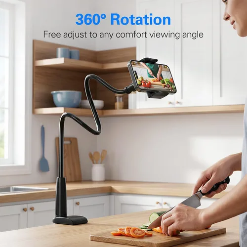 Vista 5 de MAGIPEA Soporte de teléfono de cuello de cisne para cama, soporte flexible de teléfono celular de 34 pulgadas para escritorio, soporte de abrazadera