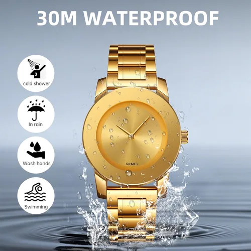 Vista 2 de SKMEI Relojes analógicos minimalistas de lujo para mujer con diamantes de negocios casual de cuarzo delicado reloj de pulsera para hombres relojes