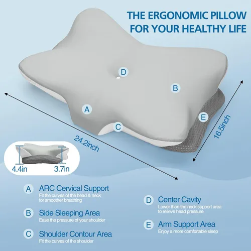 Vista 7 de Almohada cervical ergonómica de espuma viscoelástica Gris