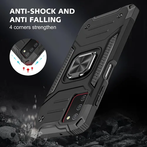 Vista 2 de HNHYGETE Funda para Samsung Galaxy A03s, Samsung A03s, con protector de pantalla HD, soporte giratorio de grado militar de 360° (resistente) a Negro
