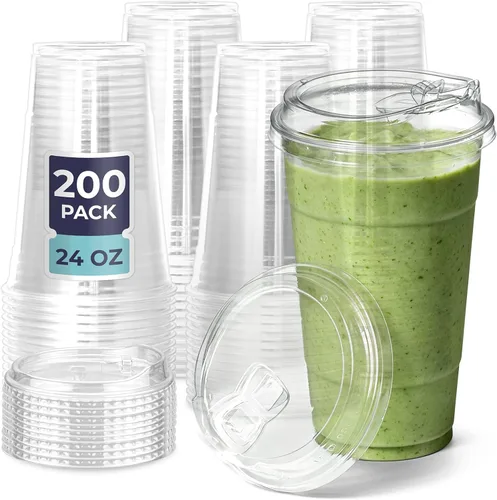 Vista 15 de Fit Meal Prep Paquete de 50 vasos de plástico transparente de 12 onzas con tapas sin pajilla, tazas de café de plástico desechables con tapas, tazas