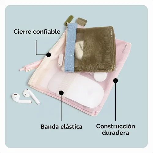 Vista 4 de U Brands - Bolsas de viaje organizadoras de electrónica, paquete de 2, rosa y verde Rosa y verde oliva