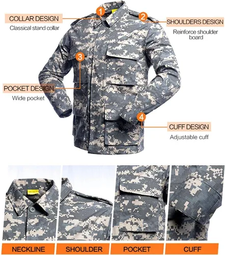 Vista 4 de LANBAOSI Conjunto táctico BDU uniforme de combate para hombre, camisa militar, chaqueta y pantalones