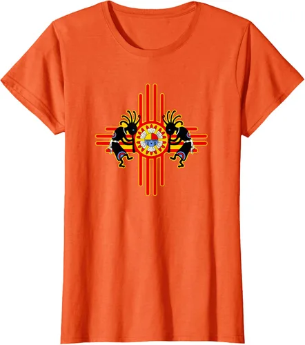Vista 38 de Native American Kokopelli Kachina Zia Symbol 2 - Camiseta divertida para fanáticos, Negro