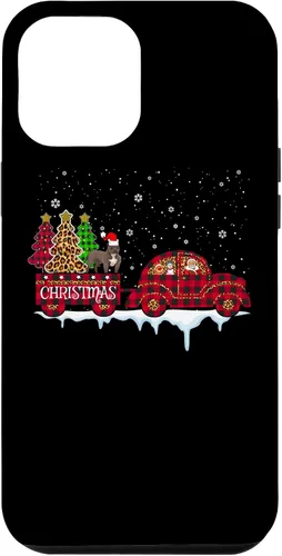 Vista 6 de Funda para iPhone 15 Pit Bull Dog Christmas Red Plaid Truck Santa Christmas Tree