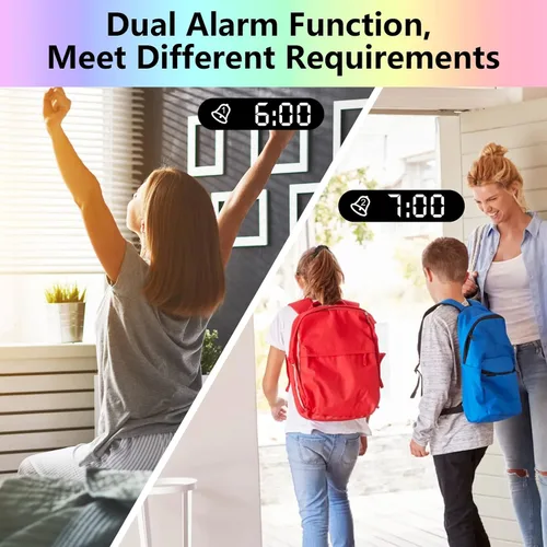 Vista 7 de Reloj despertador de proyección para techo de dormitorio, proyector giratorio de 180°, espejo RGB de 7.4 pulgadas, pantalla digital LED, alarma dual