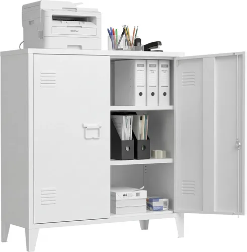 Vista 12 de Armario de almacenamiento de metal de 35.4 pulgadas de alto con 2 estantes y puertas ajustables, armario de almacenamiento de garaje con cerradura
