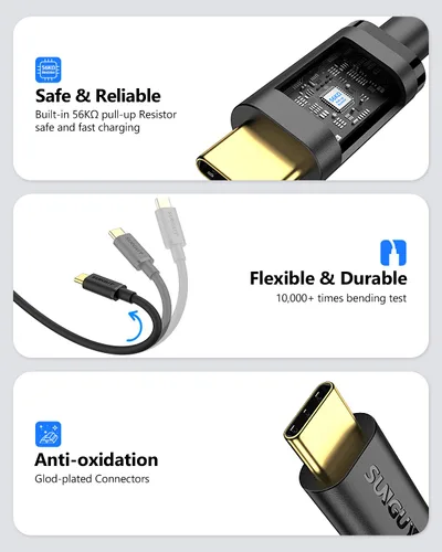 Vista 6 de SUNGUY Cable USB C Android Auto de 0.5 pies/6 pulgadas, 10 Gbps USB C 3.1 Gen 2 Transferencia de datos, cable USB A a USB C CarPlay de carga rápida