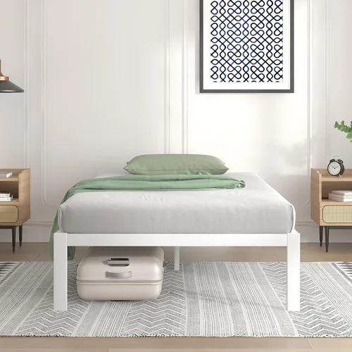 Vista 19 de Novilla Base de cama individual con cabecero, marco de cama de plataforma de metal, resistente, no necesita somier, soporte de listones de madera