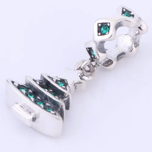 Vista 3 de Medias de Navidad, muñeco de nieve, dijes de Papá Noel, plata de ley 925, dijes de cristal de Navidad para pulsera