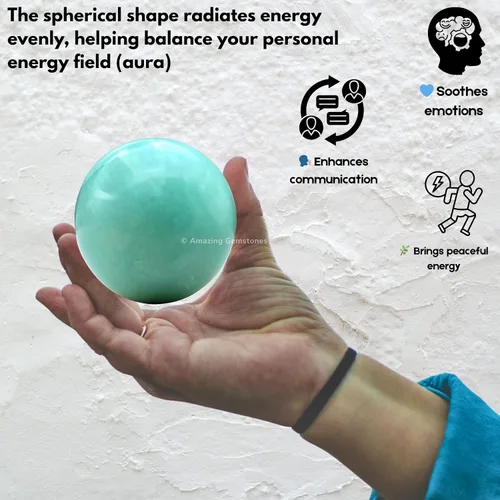 Vista 4 de Amazing Gemstone Bola de cristal de Amazonita con soporte, bolas de meditación de esfera de cristal de 2 pulgadas para brujería y bolas decorativas