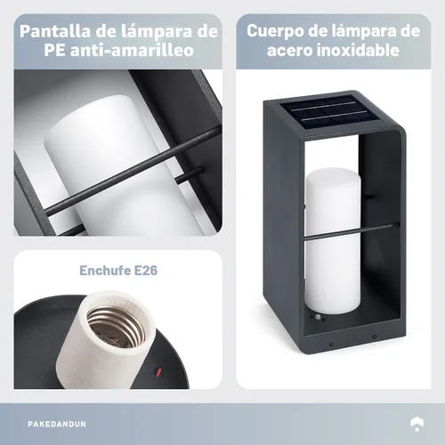 Vista 2 de Faroles solares para exteriores impermeables IP65, lámpara de pie LED para exteriores