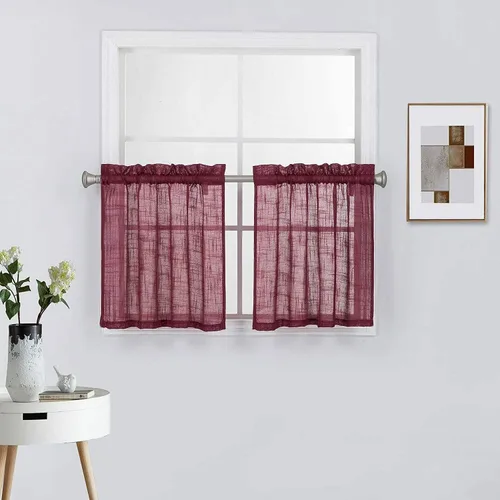 Vista 19 de 2 piezas de cortinas de aspecto de lino sólido y elegante, paneles totalmente cosidos, niveles de tratamiento de ventanas