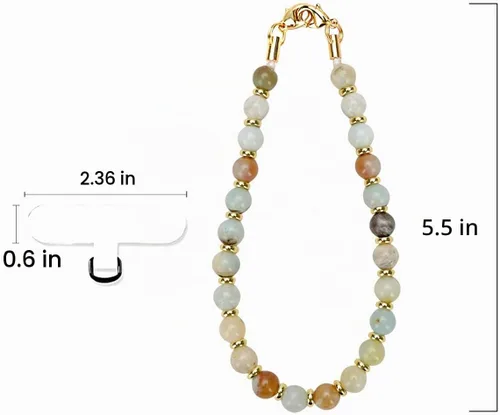 Vista 6 de VICHUNHO Correa de muñeca con cuentas de mármol para teléfono, cordón para celular con pestaña de sujeción, pulsera de muñeca manos libres Amazonita