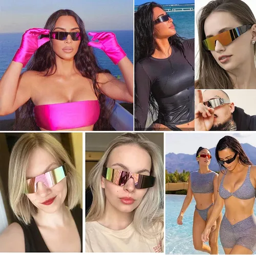 Vista 2 de Gafas de sol envolventes para hombres y mujeres gafas de sol futuristas Y2K gafas de sol deportivas gafas de sol UV400 gafas plateadas