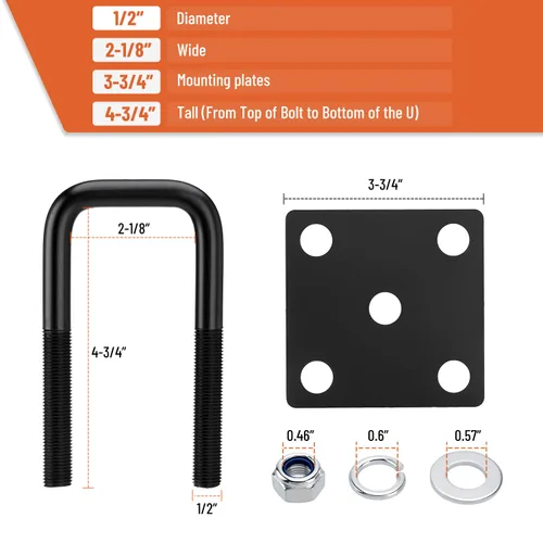 Vista 8 de Kit de pernos cuadrados en U para resortes de hoja de eje de remolque, pernos en U de acero negro para remolque, para eje de 2 x 2, 5-1/4 pulgadas