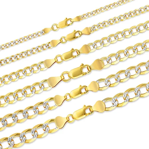 Vista 2 de PORI JEWELERS Cadena cubana de oro de 18 quilates sobre plata de ley 925 maciza con corte de diamante de dos tonos, 0.118in, 0.157in, 0.177in