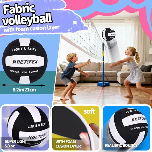 Vista 5 de Pelota de vóleibol suave - Tela súper suave, pelota de vóleibol ligera para práctica en interiores, segura y silenciosa, para niños, jóvenes