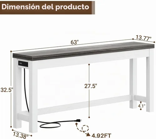 Vista 3 de Cyclysio Mesas de consola de 160 cm para entrada, mesas de consola largas para sala de estar, mesa detrás del sofá, mesa de entrada de granja