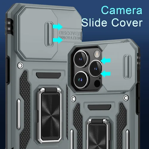 Vista 69 de DEERLAMN Funda para iPhone Xs Max con funda deslizante para cámara + protector de pantalla, soporte giratorio de anillo de grado militar a prueba