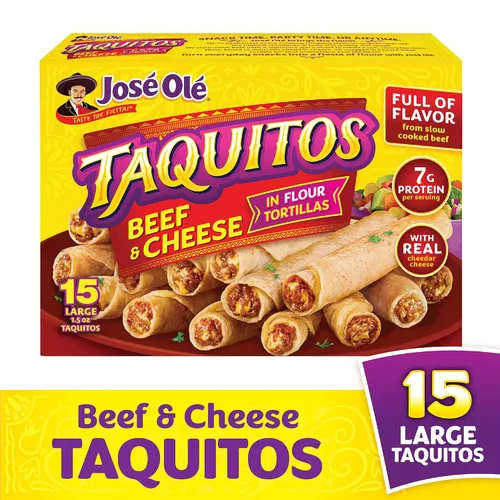Vista 7 de Jose Ole Taquitos de harina con carne y queso congelados, caja de 22.5 onzas