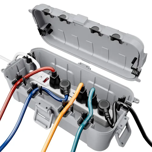 Vista 14 de RESTMO Caja eléctrica para exteriores, cubierta de cable de extensión IP54 resistente a la intemperie con 6 puertos de entrada de cables, caja