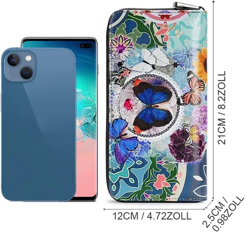 Vista 5 de APHISON Billetera para mujer, gran capacidad, monedero, tarjetero, RFID, pulsera, teléfono, cremallera, moneda, bolsillo de viaje