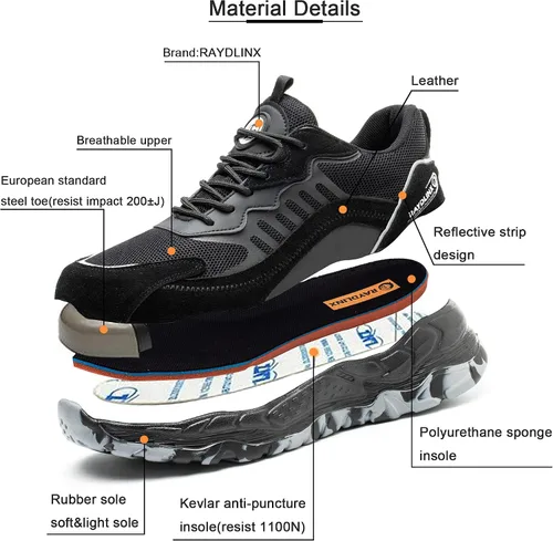 Vista 3 de Zapatos de trabajo con punta de acero para hombres y mujeres, ligeros, indestructibles, a prueba de pinchazos, cómodos, zapatos de seguridad