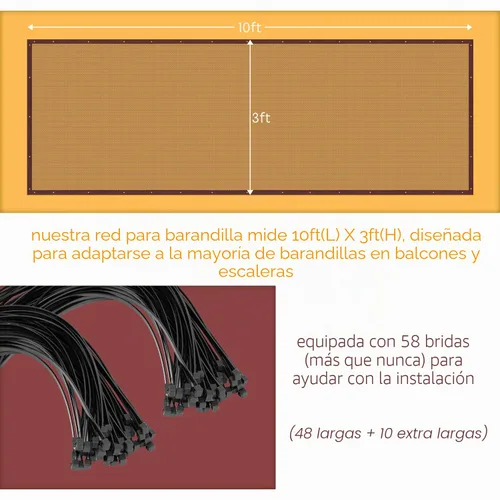 Vista 4 de Puertas para bebés para escaleras con barandilla, red de seguridad de protección para bebé, barrera de malla de barandilla de escalera de 10 x 3