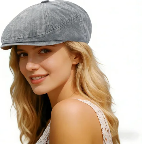 Vista 10 de Newsboy Flat Cap for Men Women, Adjustable Washed Cotton Hat #B36-café