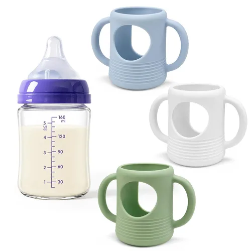 Vista 10 de 3Pack Silicone Sleeve for Lansinoh Glass Bottles 5oz with XS/S Flow Nipples 5oz Beige/Pink/Gray